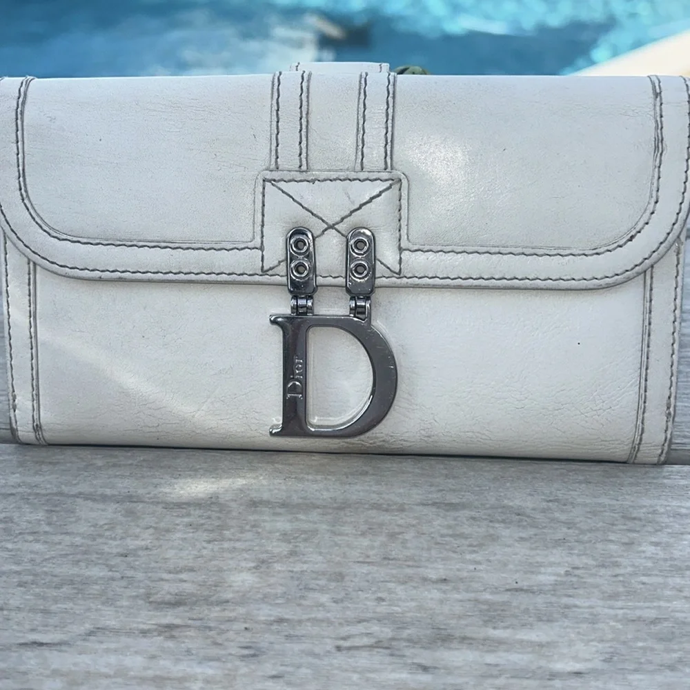 Dior Leather Cannage D Charm Wallet in White